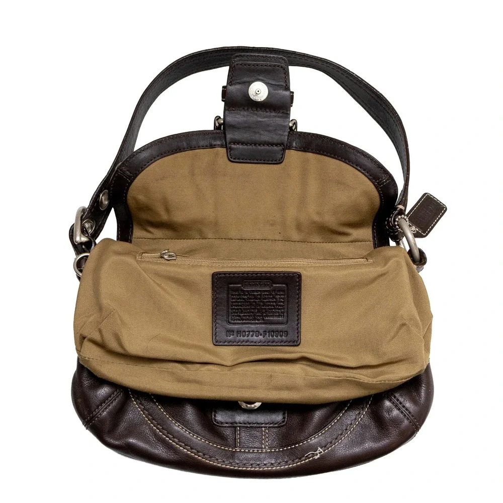 Coach Soho Dark Brown Leather Buckle Flap Shoulder Bag F10909 Small Hobo
